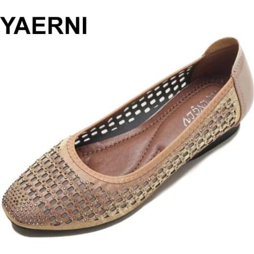 YAERNI New Women Shoes Fisherman Shoes Female Mesh Breathable Soft Bottom Ladies Peas Shoes Shallow Mouth Mother Flats Shoes