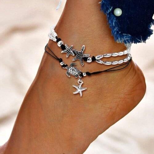 Starfish Charm Beads Chain Anklet Women Summer Beach Sandals Ankle Bracelet