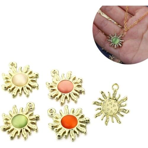 10Pcs/Lot Enamel Rhinestone Sun Shape Pendant Small Charm for DIY Necklace Earrings Bracelet Jewelry Findings Making Accessories