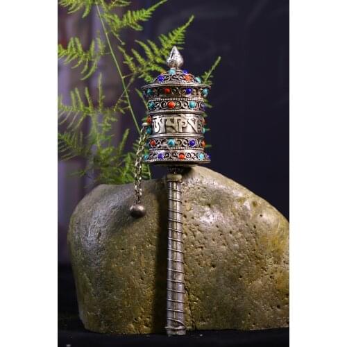 13"Tibet temple Old Bronze Natural meteorite Filigree mosaic Gem Dzi Bead Dorje Vajra Phurpa Town House Exorcism