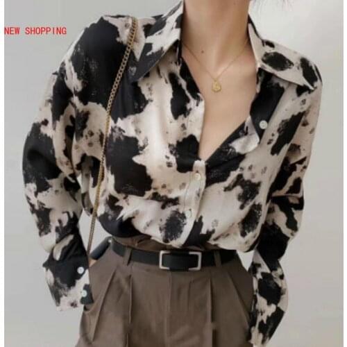 2021 Spring New Chiffon Button Up Shirts Women Long Sleeve Blouse Korean Fashion Vintage Chiffon Print Ladies Tops Plus Size