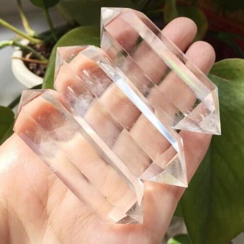 3PCS Natural White Quartz Clear Crystal Obelisk Reiki Treatment Healing Stone Polishing Double-pointed Hexagonal Wand