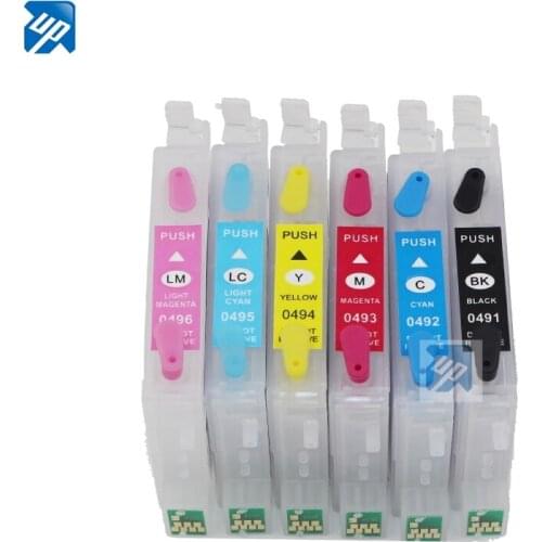 5sets wholesale refillable ink cartridge for epson R230 R350 R210 R310 RX510 with arc chip T0491 - T0496