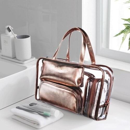 5 In 1 Cosmetic Bag Transparent PVC Storage Bags Travel Organizer Clear Makeup Bag Beauty Case Toiletry Bag Handbag