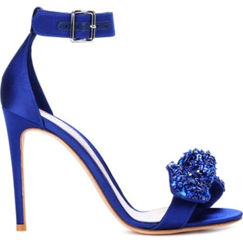 Summer Bling Bling Diamonds Bowtie Party Sandals Open Toe 8/10cm High Heeled Mujer Zapatos Silk Ankle Strap Crystal Sandalias