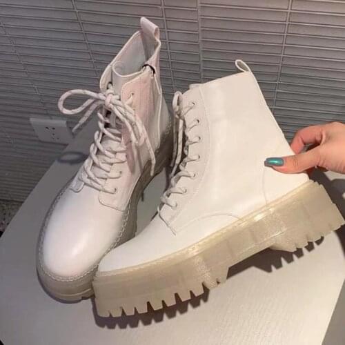 Women Platform Ankle Boots Motorcycle Short Boots Winter Warm Shoes Thick Bottom Casual White Footwear