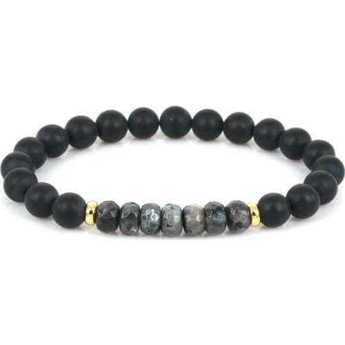 Natural Black Bracelets Onyx Stones With 7 Pieces Angular Facted Labradorite Energy Stone Bracelet Jewelry For Men Pulseras
