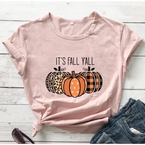Colored Its Fall Y'all T-shirt Cute Pumpkin Fall Season Tee Shirt Top Vintage Women Thanksgiving Holidays Tshirt