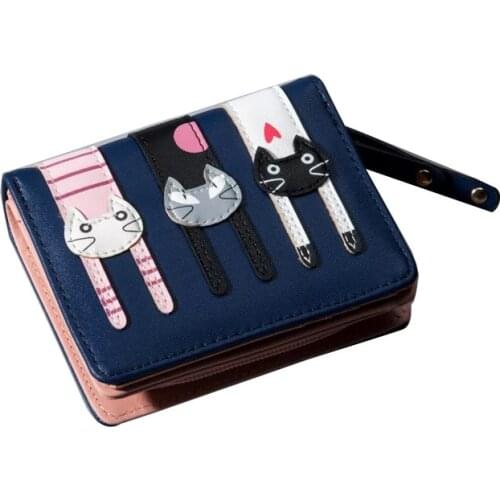 Wallet women short wallet multi-card position good mood cute cartoon three cat clutch bag zip coin purse