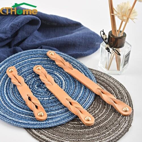 Handmade Leather Pull Handle Europe Style Soft Minimalist Door Cupboard Drawer Kitchen Cabinet Dresser Knobs Furniture Hardware