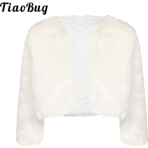 2021 Winter Flower Girl Jackets Child Faux Fur Coat Long Sleeve Kids Wedding Dress Wrap Shawl Capelet Jackets for Girls Robe