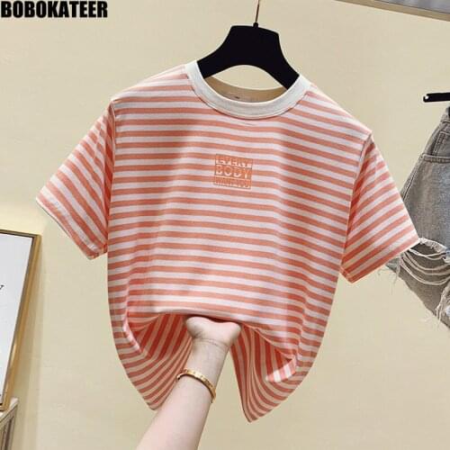 Summer Clothes For Women T Shirt Striped Vintage Printed Short Sleeve Tshirt Women Tops Casual Short Tee Shirt High Quality 2021