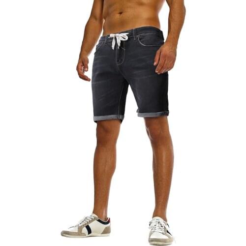 Mens Casual Denim Shorts Elasticized Tethered Wash Sport Knee Length Jeans