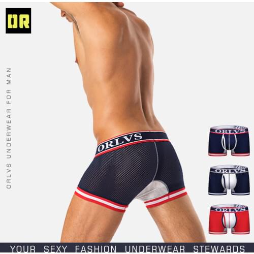 ORLVS Brand Men Boxers Comfortable Underwear Mesh Breathable Nylon Male Panties Cueca Tanga Men Boxershorts Solid Shorts Boxers