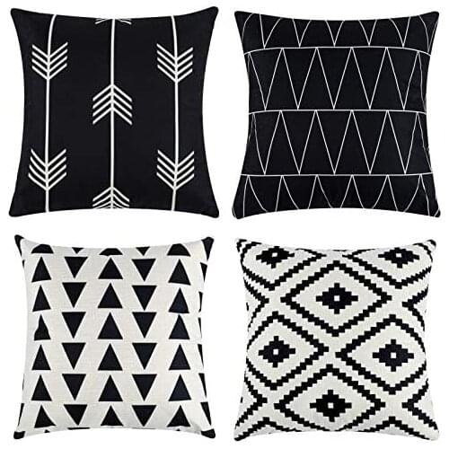 Set of 4 Decorative Geometric Throw Pillow Covers-Modern Pattern Linen Pillow Cushion Case for Sofa Couch Bed Home Outdoor Car