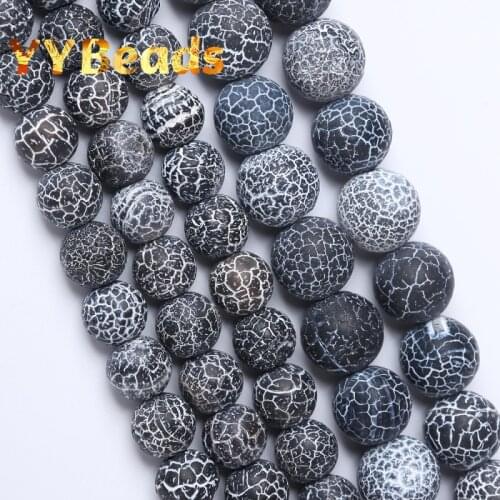 Natural Matte Black Frost Cracked Agates Beads Black Dragon Veins Agates Loose Beads For Jewelry Making DIY Bracelets 4-12mm