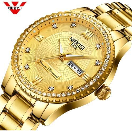 NIBOSI Mens Watches Top Luxury Brand For Men Square Waterproof Gold Watch Quartz Sport Watches Stainless Steel Clock Saat