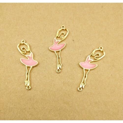 Newest 38*12MM Gold Tone Plated Enamel Alloy Dancing Girl Shape Necklace Pendants 50pcs Oil Drop Cute Jewelry Floating Charms
