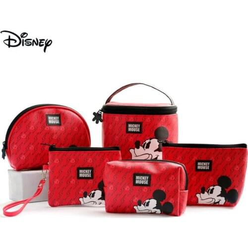Disney Original Female Makeup Hand Bag Red Women Multi-Function PVC Travel Storage Bucket Bag Makeup Bag Coin Purse