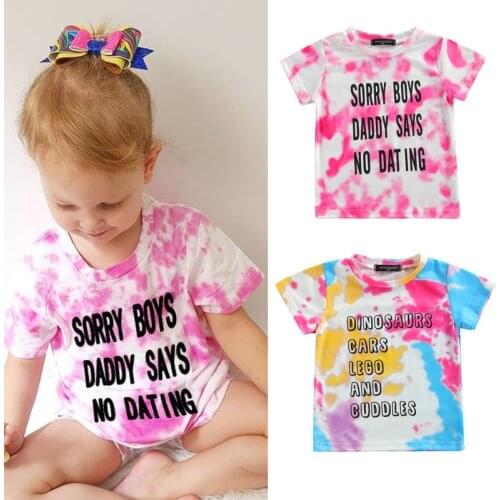 1-5 Years Unisex Toddlers Summer T-Shirt Little Boys Random Dyeing Letter Printing Tee Tops For Girls Casual T-Shirt Tops