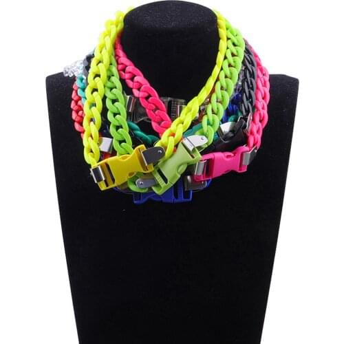 New Punk Acrylic Chain Lock Pendent Necklace For Men Women Long Chunky Chain Buckle Necklaces Femme Fashion Party Jewelry Gifts