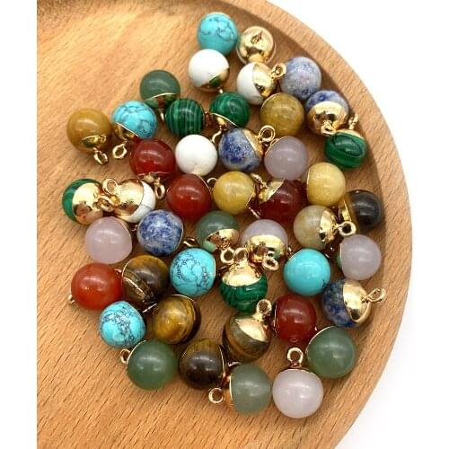 5pcs/pack natural semi-precious stone charms pendants DIY for making bracelets necklace accessions gold color metal 10x15mm size