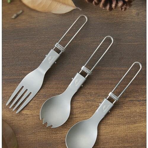 Naturehike Naturehike Outdoor Titanium Alloy Portable Tableware Travel Spoon Fork Picnic Portable Folding Tableware