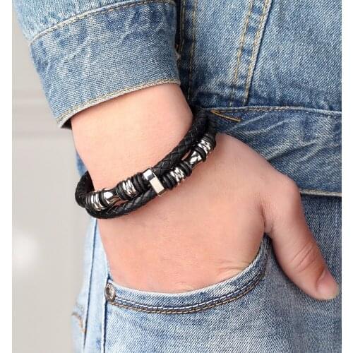 Luxury Accessories Bracelet Classic Mens Hand Woven Leather Titanium Steel Bracelet Lovers Bracelet Fashion Jewelry