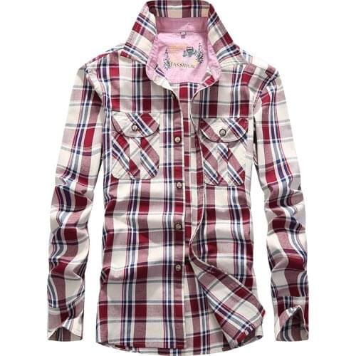 Cotton Plaid Shirt Fashion Mens Casual Shirts Loose Long Sleeve Shirt Man Shellort Tops Plus Size XXXXL Men Clothing