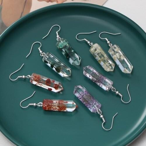 Real Plant Dried Flowers Drop Earrings for Women Handmade Transparent Glass Crystal Pressed Flower Dangle Earing Jewelry Gifts