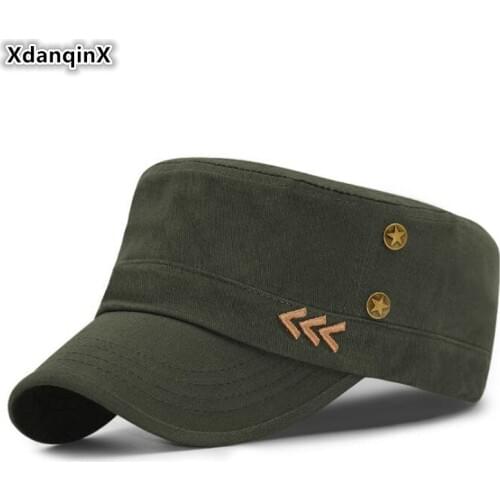XdanqinX 2020 New Spring Summer Cotton Military Hats Mens Flat Cap Adjustable Size Navy Hat Men Casual Trend Brands Tongue Caps