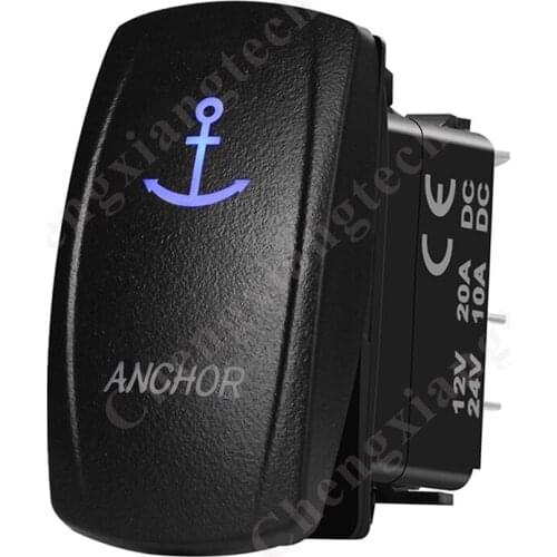 12V 20A 24V 10A Lasor Blue ANCHOR Momentary On Off On Rocker Toggle Switch 7 Pins DPDT (ON) OFF ON for Marine Boat Yatch