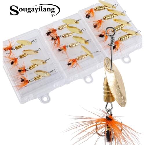 Sougayilang 4pcs Golden Fishing Lure Hard Metal Spinner Baits Kit Bass Trout Walley Salmon Tackle With Box Combo J001 J002 J003