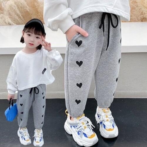 Girls Sport Pants Heart Pattern Pants Girl Casual Style Childrens Overalls Spring Autumn Clothes For Girls