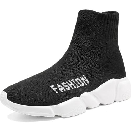 STS Brand Unisex Socks Shoes Breathable High-top Women Shoes Flats Fashion Sneakers Stretch Fabric Casual Slip-On Ladies Shoes