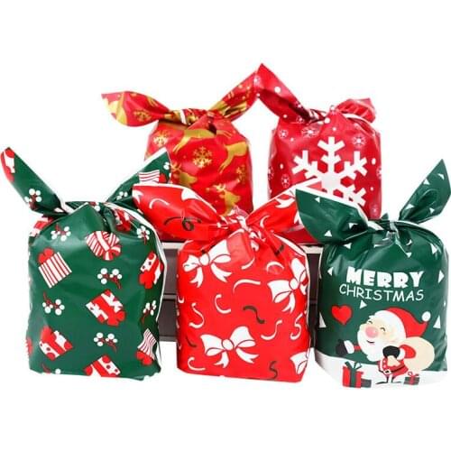25pc Christmas Candy Bag Rabbit Ear Cute Santa Claus Gift Elk Snowflake Candy Cookies Biscuit Package Bag Xmas New Year Gift Bag