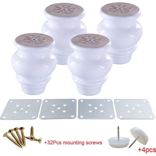 Solid Wooden Furniture Legs Feet 9x6.5x4cmGourd-shaped White Wood Sofa Bed Cupboard with Iron Sheet Furniture DIY 4pcs