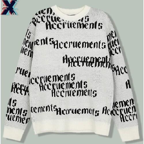 Hip Hop Letter Print Knitting Sweater Mens Harajuku Fashion Streetwear Casual Sweaters 2021 Winter Couple Loose Unisex Pullover