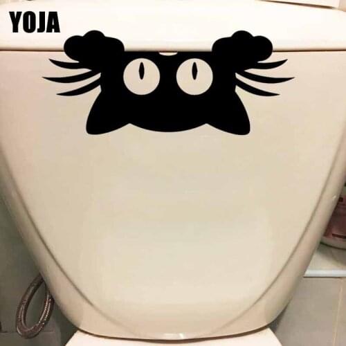 YOJA 23.8X9.9CM Surprised Cat WC Toilet Stickers Home Bedroom Wall Decals T5-0105