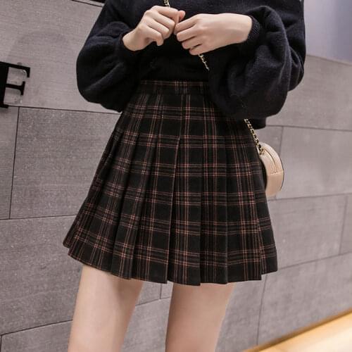 Maos pleated skirt female high waist thin skirt college wind 2021 autumn and winter new student Han version of the grid skirt