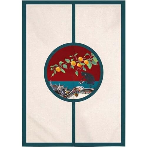 Chinese Style Door Partition Curtain Fabric Bedroom Bathroom Screen Home Restaurant Kitchen Cloth Decoration With Telescopic Rod