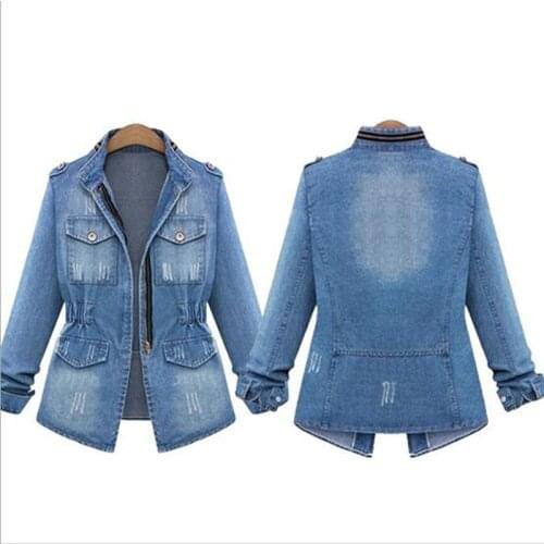 Women Spring New Fashion Long Sleeve Slim Jeans Jacket Female Casual All-Match Zipper Bleached Denim Coat Outerwear Jacket