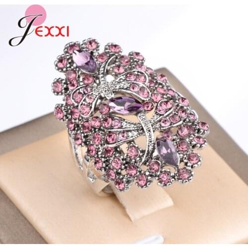 Women 925 Sterling Silver Rings For Wedding Engagement AAA Zircon Jewelry Big Vintage Creative Dragonfly Rings Bague Femme