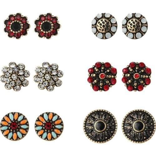 Boucle D'oreille Femme Marque 2020 Fashion Shiny Crystal Beads Stud Earrings Round Enameling flower 6 PairsSet Earrings