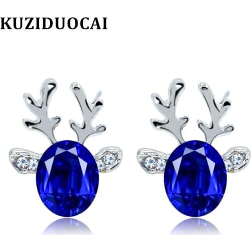 Kuziduocai New Fashion Jewelry Zircon Alloy Ice Snow Christmas Reindeer Statement Stud Earrings For Women Aretes Brincos E-1505