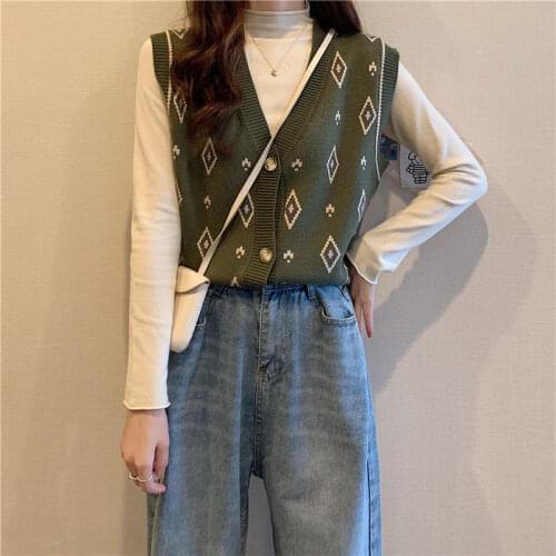 Women Sweater Vest Knitted Vest Jacket Womens Autumn And Winter Sleeveless V-neck Sweater Cardigan Coatchalecos Para Mujer