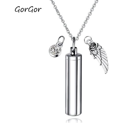 GorGor Unisex Pendant Necklaces Vintage O-chain Geometric Titanium Cylinder Wings Rhinestone Mosaic Women Men Accessories 1519