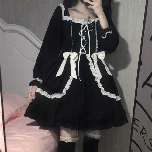 2021 Retro Bandage Black Goth Long Sleeve Sexy Lolita Dress Women Gothic Streetwear Female Elegent Vintage Party Dresses