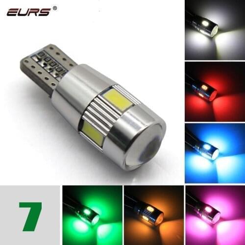 1pcs T10 W5W LED Bulb Car 5W5 LED Signal Light Canbus 12V 6000K Auto Claerance Wedge Side Reverse Lamps 5630 6SMD White Red blue
