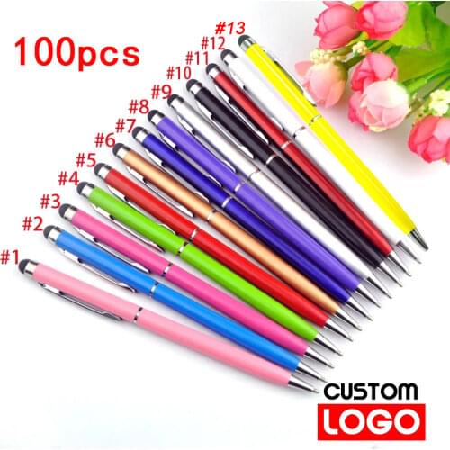 100 Packs of 13-color Mini Metal 2-in-1 Stylus Universal Ballpoint Pen Text Engraving Custom Logo Office School Advertising Pen